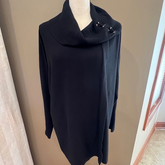 JM Collection Women's Black Lace-Up Ribbed Trim Poncho Sweater, Size XL - Picture 1 of 10